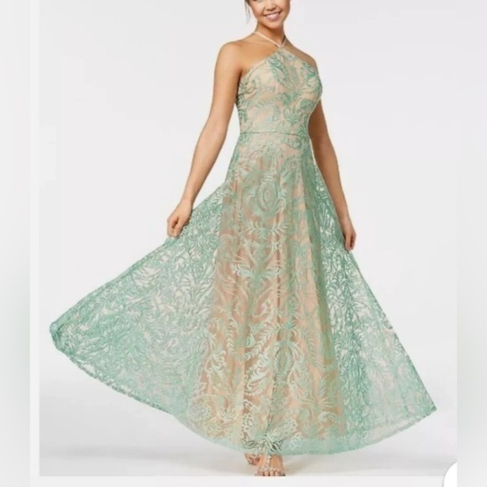 Anthropologie DR2 formal, , feminine, off shoulder One Shoulder Mint Lace Dress